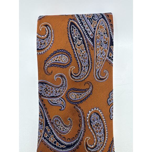 Jake Ross Orange and Blue Paisley Pattern Men's Neck Tie - Picture 5 of 15